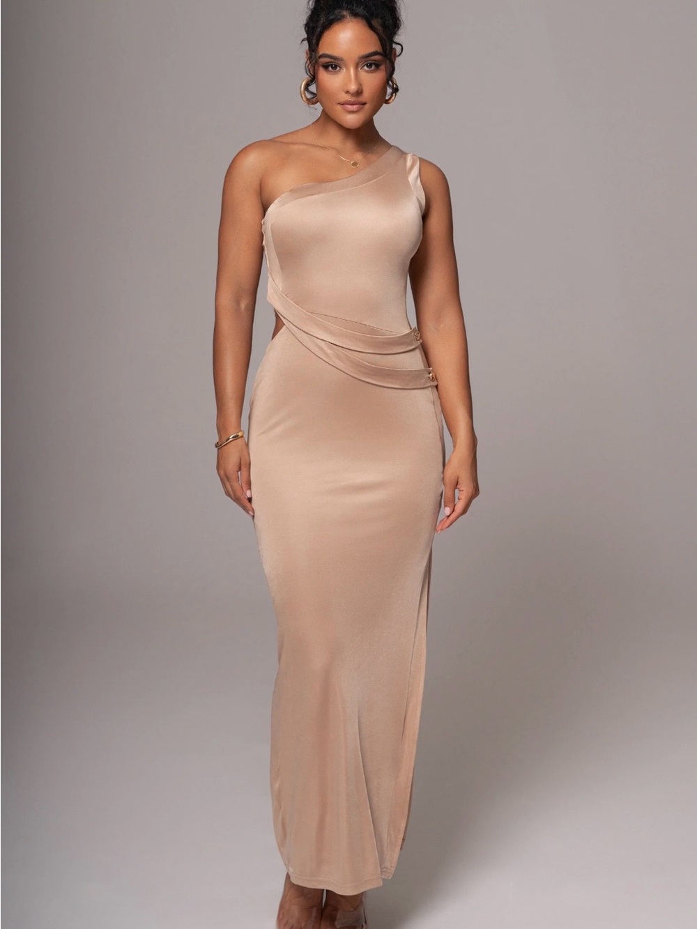 JLUXLABEL One-Shoulder Nude/Beige Evening Gown